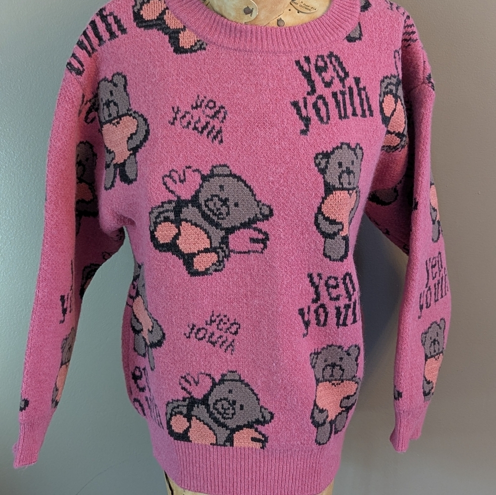 Adorable Thick Pink Angel Bear Sweater
